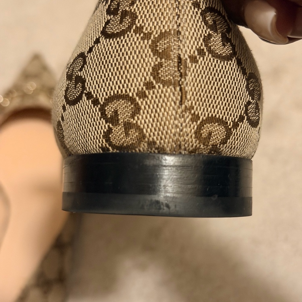 Gucci Beige Monogram Loafers with Gold Detail - Picture 8 of 9